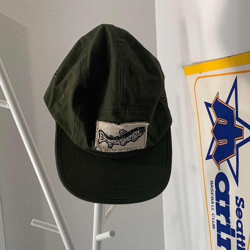 Olive Green Fish Patch Hat